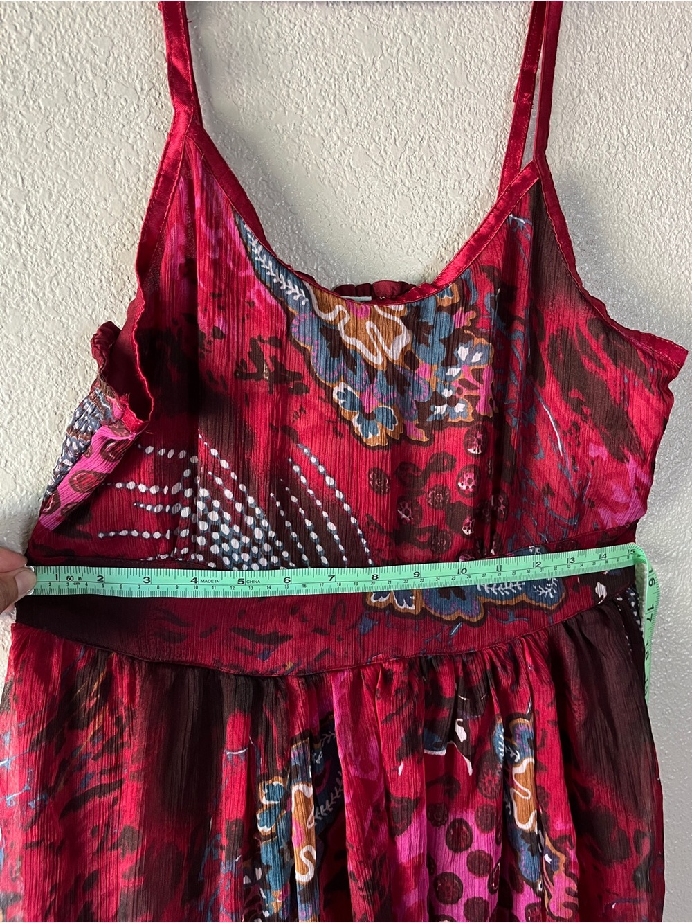 Kaaku Red Floral Silk-Look Spaghetti Strap Midi Dress - Picture 5 of 7